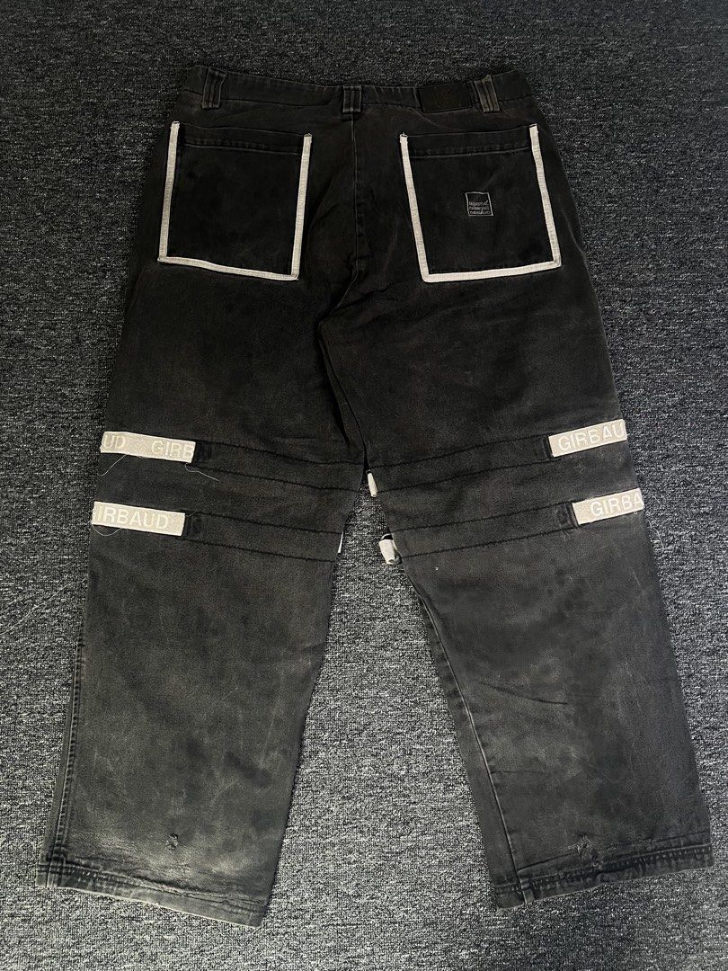 MFG Shuttle Strap Pants (Category: Jeans) located in Manila. Submitted by thrifty.4pp4rels (Listing ID 1467310623, Image 2). Description: Shipping fee shouldered by the buyer Issues: Distressed hem 8.5/10 color rate Measurements: W 42 L 45 Thigh 16 Hem 11.