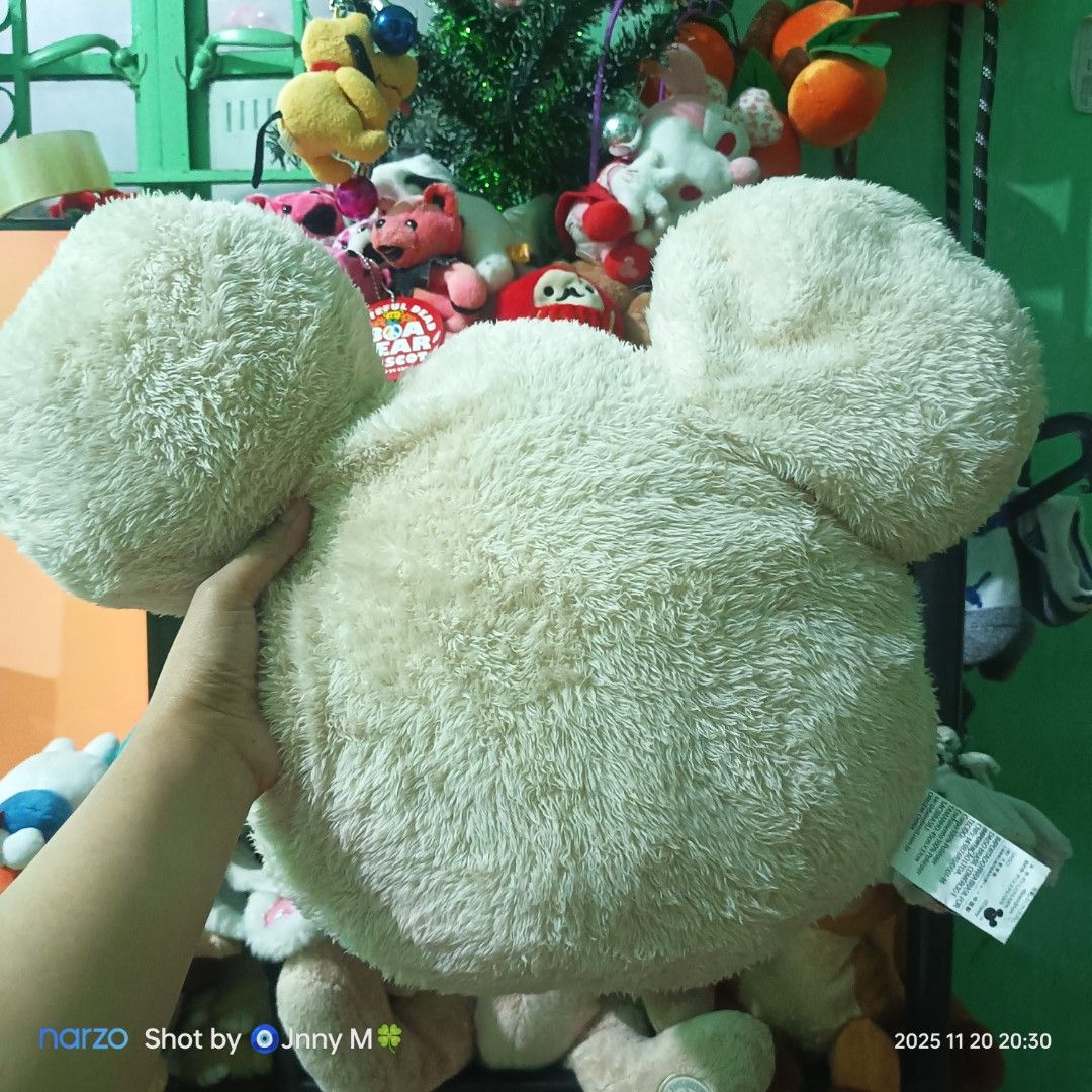 Mickey Mouse Plush Pillow Cushion White (Category: Plushies & Soft Toys) located in Taguig. Submitted by mhayestufftoys (Listing ID 1467352753, Image 1). Description: - Design: Adorable Mickey Mouse shape in fluffy white - Condition: Brand new with tag attached (includes care instructions) - Size: Approximately 45cm x 37cm - Material: 100% super soft polyester fabric - Uses: Great for room decor, cuddling, or lounging.
