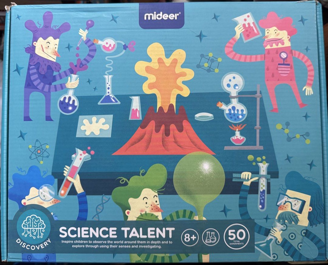 Mideer Science Talent Educational Toy Set (Category: Educational & Learning Toys) located in San Pedro. Submitted by pageturner19 (Listing ID 1467219944, Image 1). Description: Unused; box opened to check the contents - Brand: Mideer Science Talent Kit - Recommended Age: 8 years old and up - Total Experiments: 50 fun and engaging science experiments - Organized: Individual foil-sealed pouches for easy sorting - Complete Set: Includes manual, tool