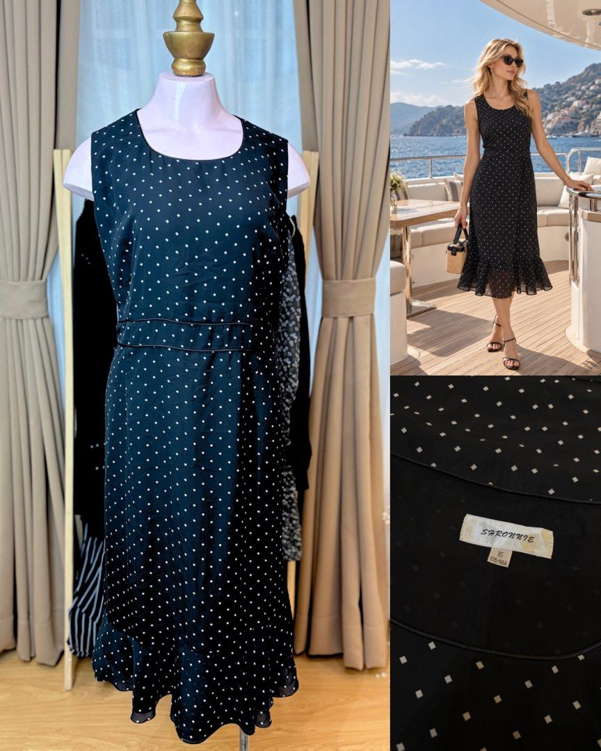 Midnight Diamond Dress (Category: Dresses) located in Batangas. Submitted by nicki0001 (Listing ID 1467250646, Image 1). Description: 🖤 ITEM: Midnight Diamond Dress * Black dress with a dainty white diamond print * Sleeveless design with a round neckline * Inner lining, side zipper, and a feminine ruffle hem Simple but classy. Pair it with black heels and a mini handbag for an elegant dinner look, or add a blazer for a chic office outfit. 🖤 📏 
