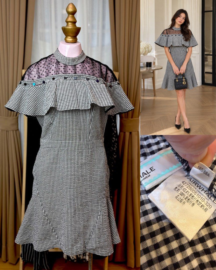 Midnight Gingham Belle (Category: Dresses) located in Batangas. Submitted by nicki0001 (Listing ID 1467249538, Image 1). Description: 🖤 ITEM: Midnight Gingham Belle * Black and white gingham print with a statement ruffle overlay * Sheer mesh neckline with a unique sparkly detail * Thick fabric, back zipper, and pockets on both sides Giving classy Korean doll vibes. Pair it with Mary Janes, a mini handbag, and dainty earrings for that chic, femin