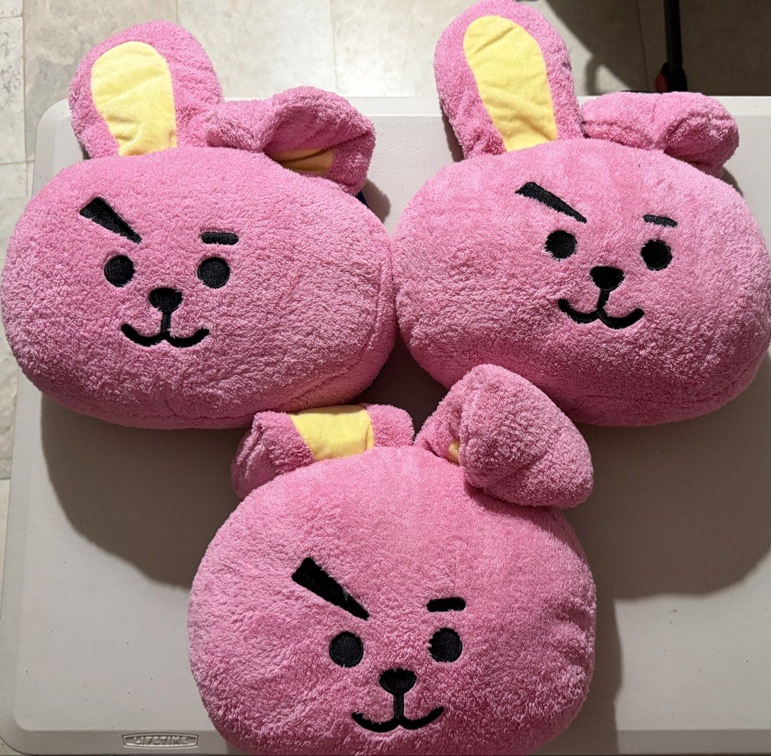 Miniso BT21 Cooky Face Cushion (Category: Plushies & Soft Toys) located in Las Pinas. Submitted by kbcollection.07 (Listing ID 1467175270, Image 1). Description: - Item: BT21 Cooky Plush Pillow (Pink) - Quantity: 2 available (sell individually or as a bundle) - ₱450 each - Condition: Clean, no stains, or damage - Features: Fluffy texture, embroidered details - Size: Great for hugging or bed rest Note: • Color may vary due to lighting • Actual ite