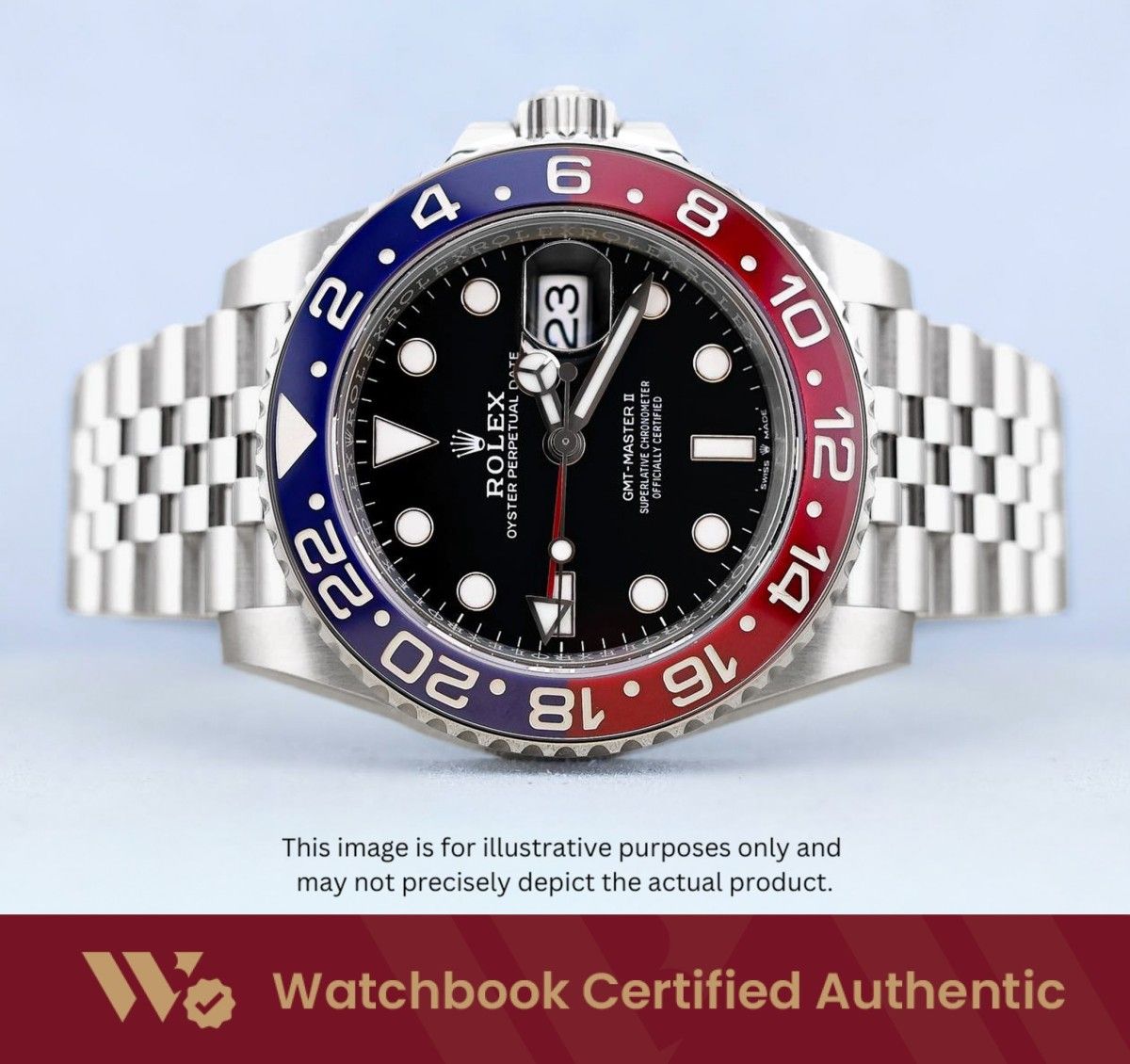 [Mint] Rolex GMT Master II Pepsi Jubilee 126710BLRO 126710 Black Dial A8654 | Sep 2024 (Category: Watches) located in Singapore. Submitted by watchbooksg (Listing ID 1467208480, Image 1). Description: Watchbook Certified Authentic Verified at 60 points by 2 certified watch specialists Comes with a Watchbook 60-Point Inspection Certificate [Mint] Rolex GMT Master II Pepsi Jubilee 126710BLRO 126710 Black Dial A8654 | Sep 2024 Price: $31,300 - Brand