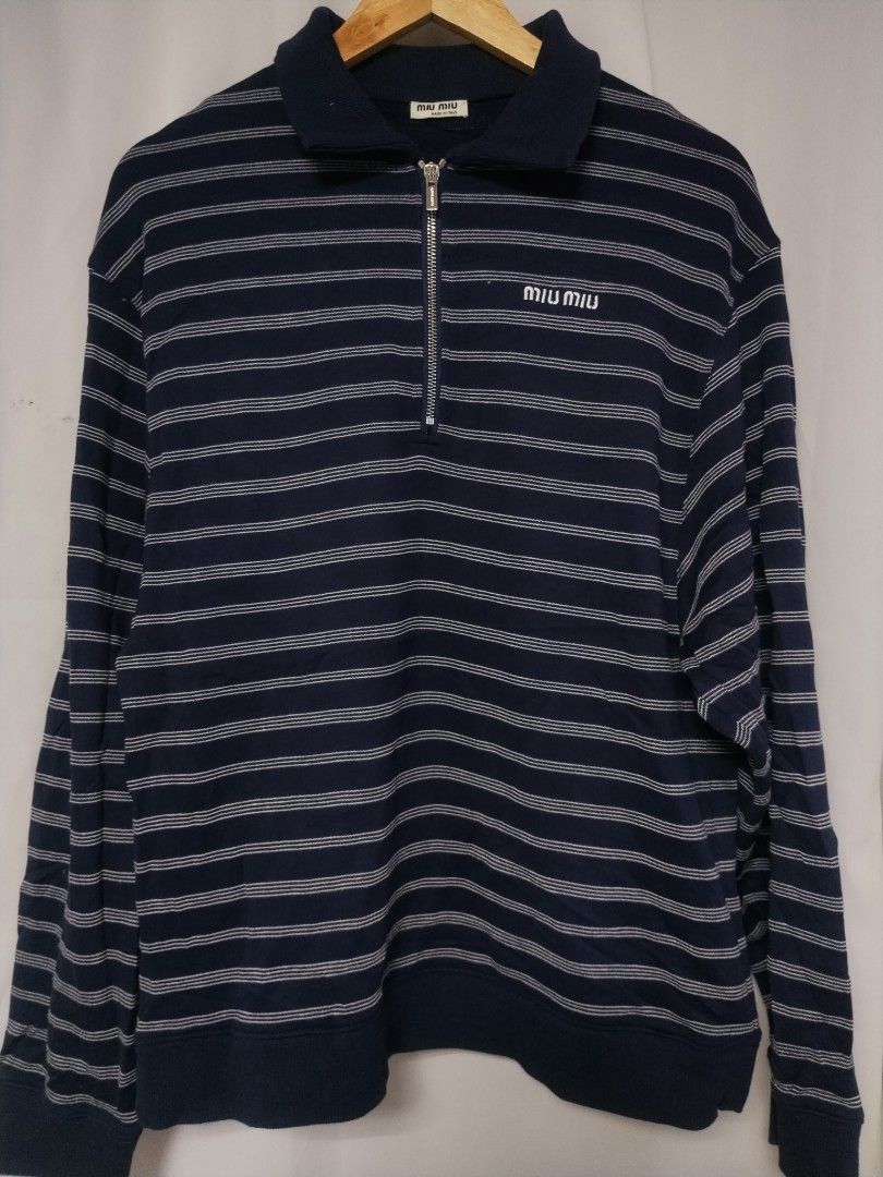 MIU MIU HALF ZIP STRIPE (Category: Coats, Jackets and Outerwear) located in Manila. Submitted by liljhayvillanueva (Listing ID 1467315622, Image 1). Description: MIU MIU HALFZIP STRIPE SIZE SMALL ON TAG /BEST FIT MEDIUM LARGE DIMES 22/28 COLORATE 9.5/10 ISSUE X.