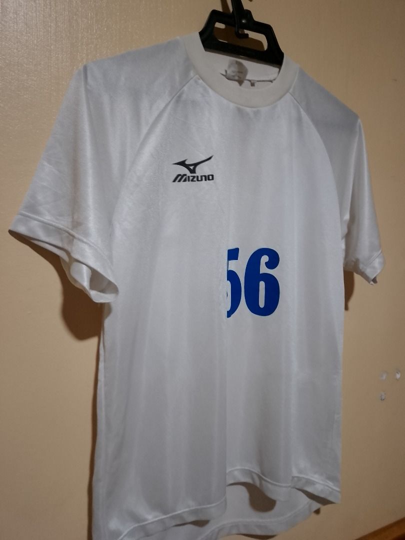 Mizuno White Jersey (Category: Activewear) located in Bayombong. Submitted by daily10 (Listing ID 1467362313, Image 3). Description: - Brand: Mizuno - Color: White with bold blue number 56 on front and back - Size: S (JASPO tag) - Dimensions: 19.5" x 26f" x 28b - Material: Lightweight, breathable athletic fabric - Design: Short sleeves and classic round collar -All Items are thrifted/preloved. Please manage your expectation -Payment First -No Ret