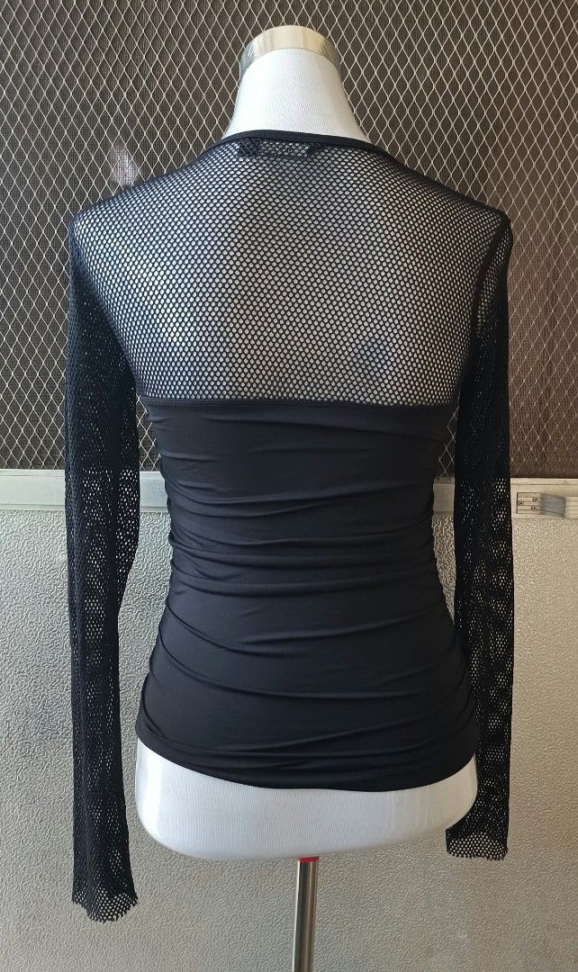 MNG Black Mesh Panel Long Sleeve Top (Category: Longsleeves) located in Cebu City. Submitted by violacloset (Listing ID 1467288504, Image 3). Description: Measurements: length: 22 bust: 14 stretchable best fits small thin ladies.