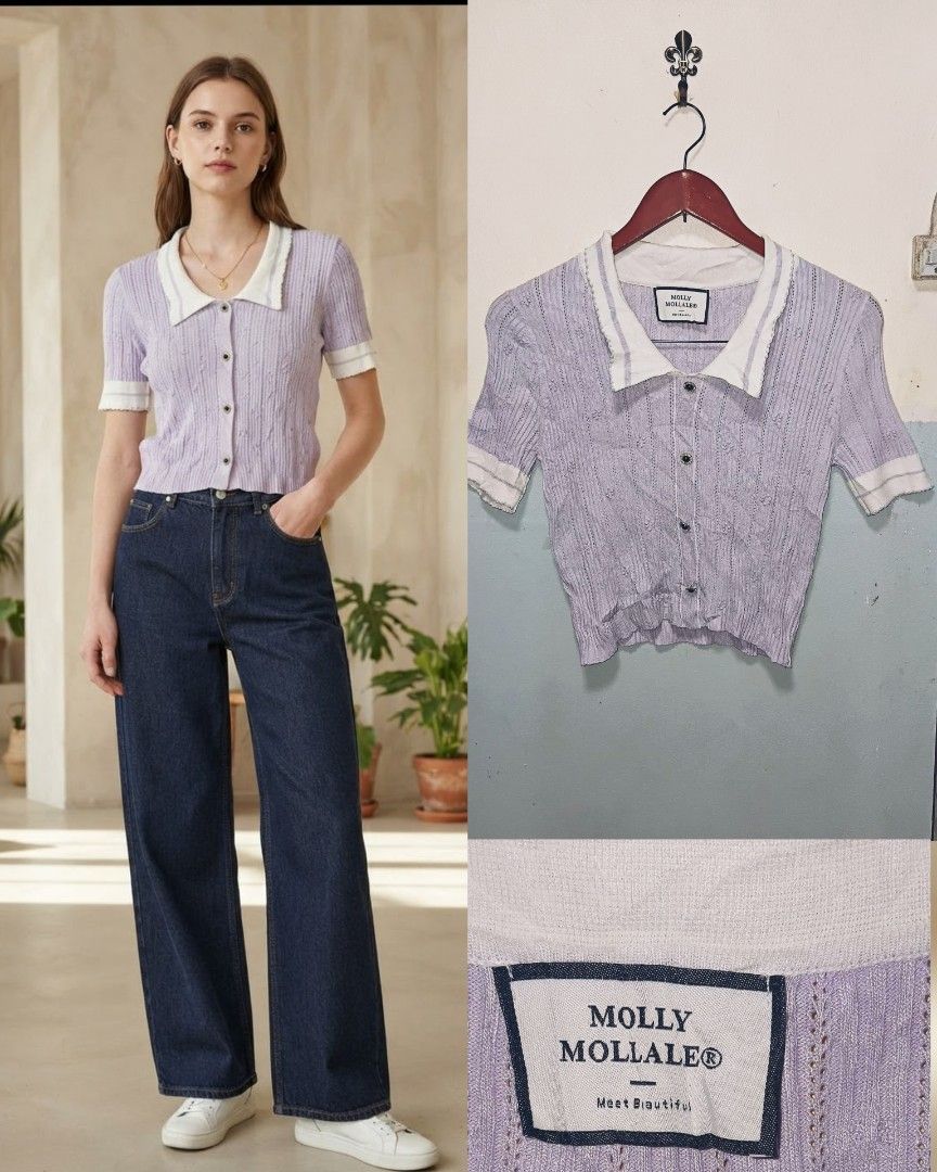 Molly Mollale Knit Top (Category: Blouses) located in Cebu City. Submitted by cebuanamomshies (Listing ID 1467191864, Image 1). Description: S-M Knit Eyelet Collar button.
