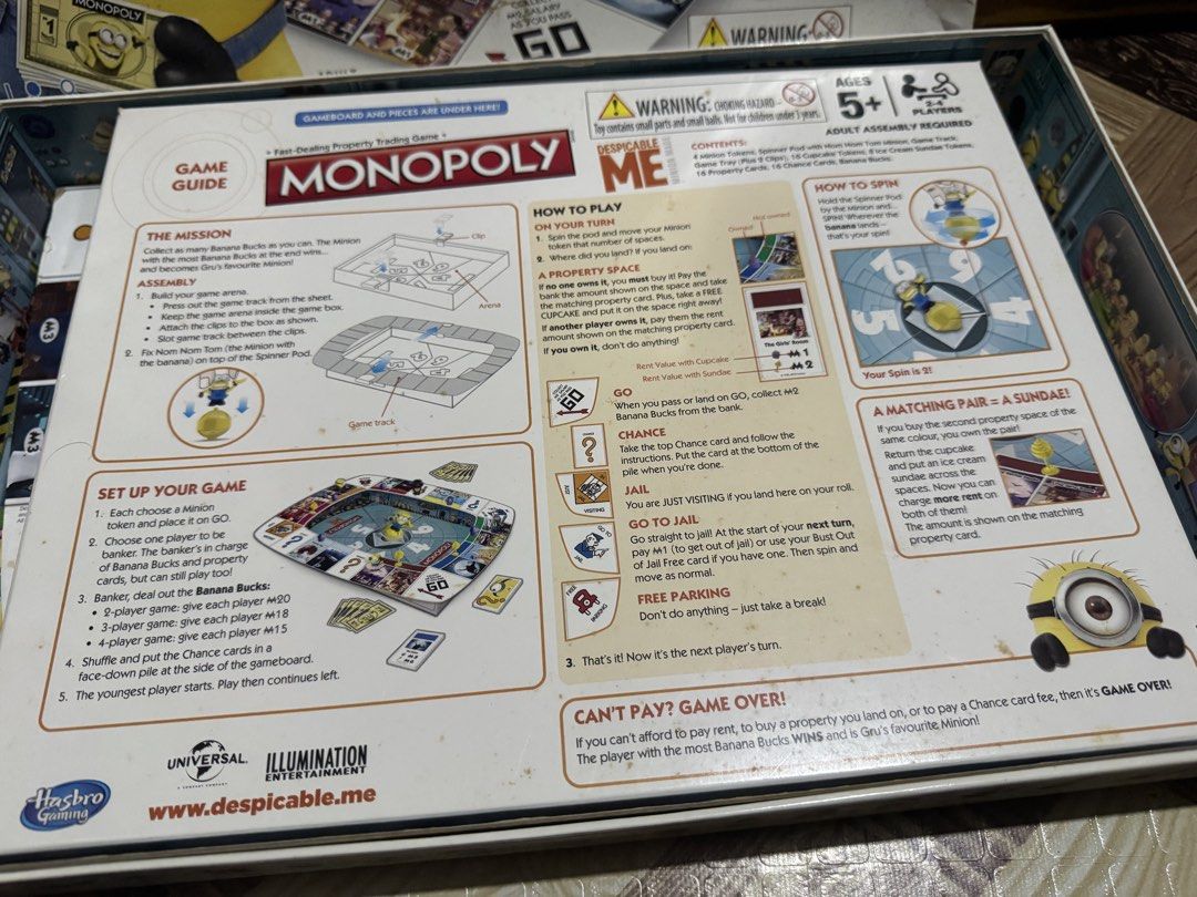 Monopoly Despicable Me Minion Made Board Game (Category: Board Games & Puzzles) located in San Pedro. Submitted by pageturner19 (Listing ID 1467176514, Image 2). Description: - Game: Monopoly Junior Despicable Me Minions Edition - Players: 2 to 4 players - Recommended Age: 5 years and up - Inclusions: Minion tokens, spinner pod, Monopoly money, property cards, chance cards, and game pieces - Condition: Complete contents neatly packed in original 