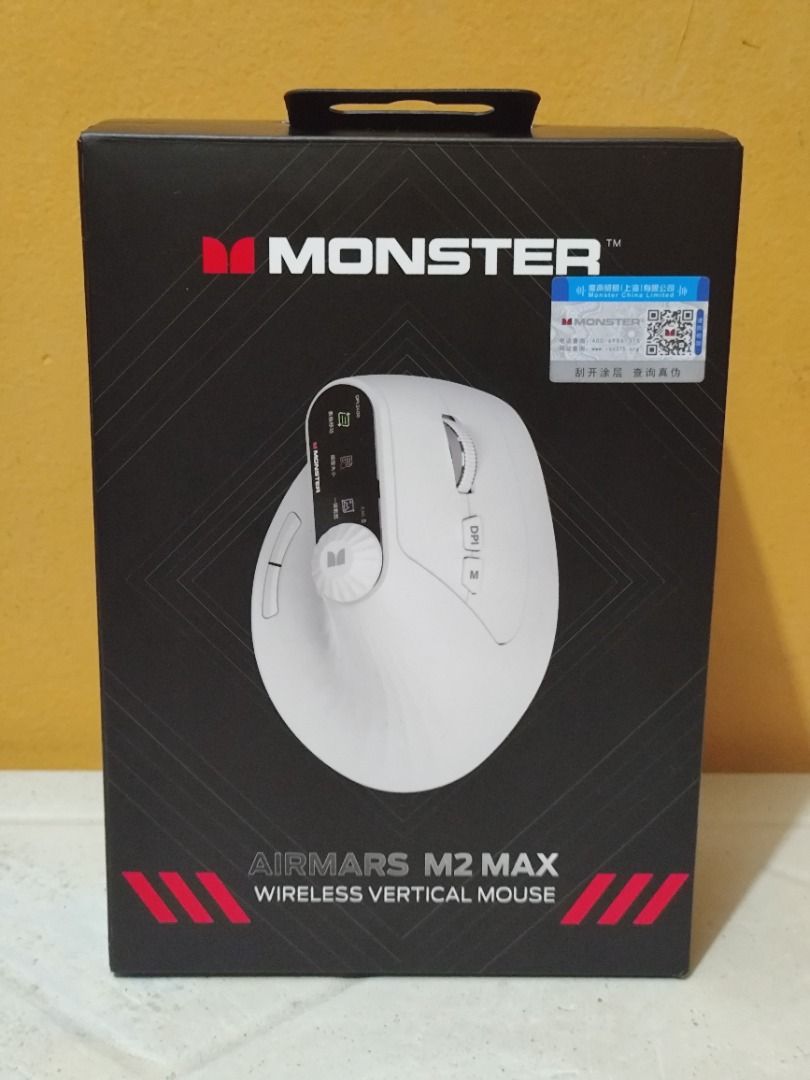 Monster Airmars M2 Max Wireless Vertical Mouse (Category: Mouse & Mousepads) located in Manila. Submitted by hector_does_go_rug (Listing ID 1467268972, Image 1). Description: Monster Airmars M2 Max Wireless Vertical Mouse ✅With original packaging ✅Brand new, no issue ℹ️ Model: AIRMARS M2 MAX ℹ️ Ergonomic vertical design ℹ️ Bluetooth and 2.4G dual-mode connectivity (2.4G + BT1 + BT2) ℹ️ Adjustable DPI up to 4000 for smooth and precise cursor contr