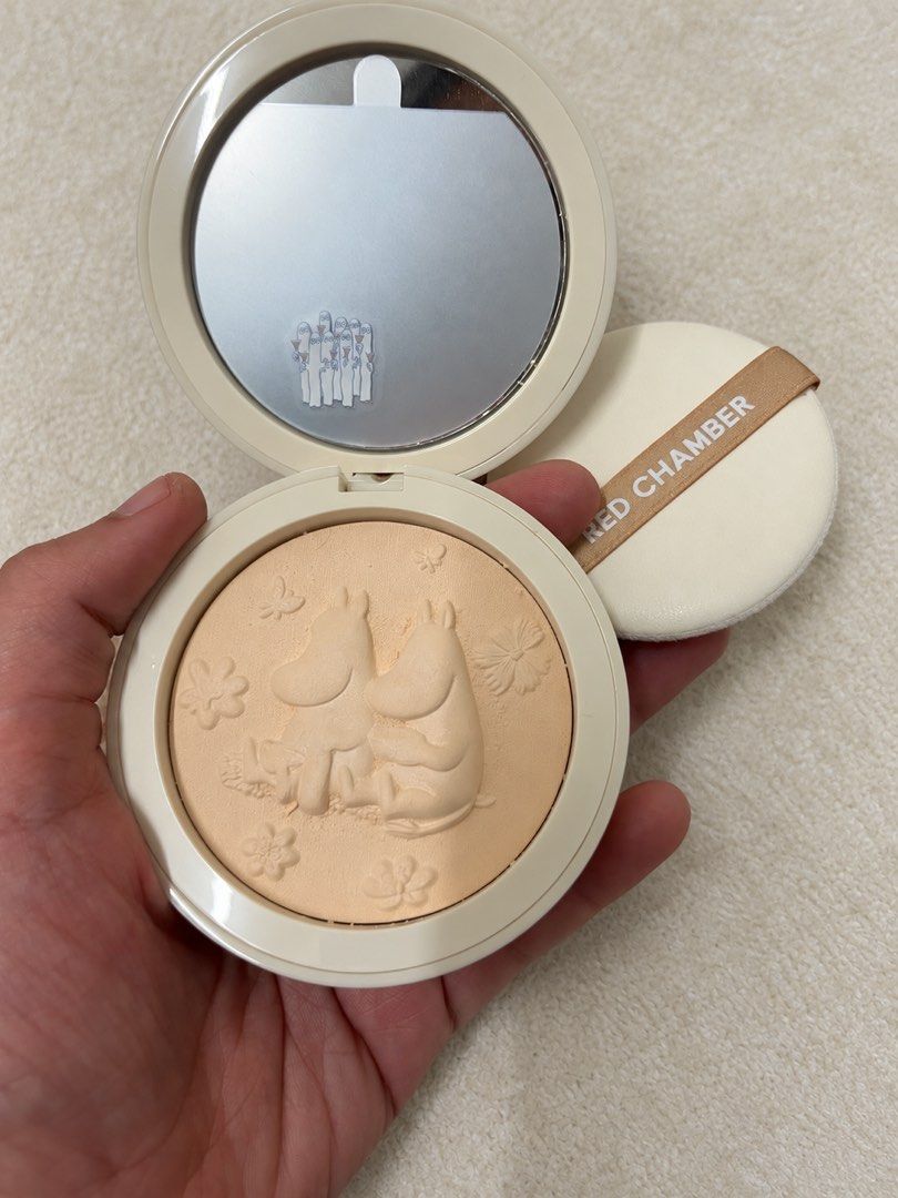 Moomin Red Chamber pressed powder (Category: Makeup) located in Cagayan de Oro. Submitted by simplydecluttering_makeup (Listing ID 1467345685, Image 2). Description: Used once lng. Super thin ng powder. Doesn’t feel like you put anything at all. Not drying also. Perfect for touch-ups. Rfs: Decluttering. - Authentic Moomin x Red Chamber collaboration - Adorable floral illustrations on a cream-colored compact - Beautifully embossed powder cake desi
