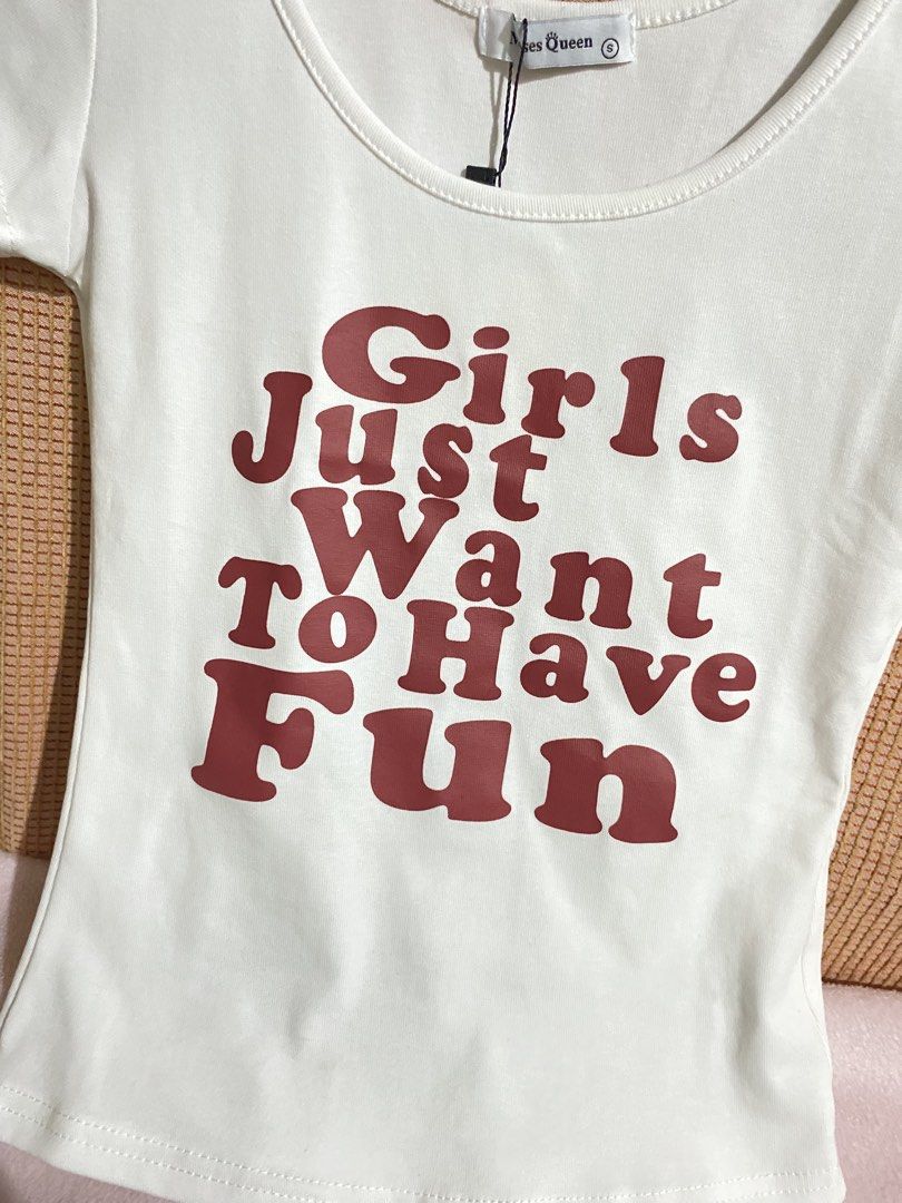 Moses Queen Fitted Statement Tee (Category: Shirts) located in Tarlac. Submitted by declutteredbyglai (Listing ID 1467309440, Image 2). Description: - Brand New - White Fitted Statement Tee - Girls just wanna have fun .