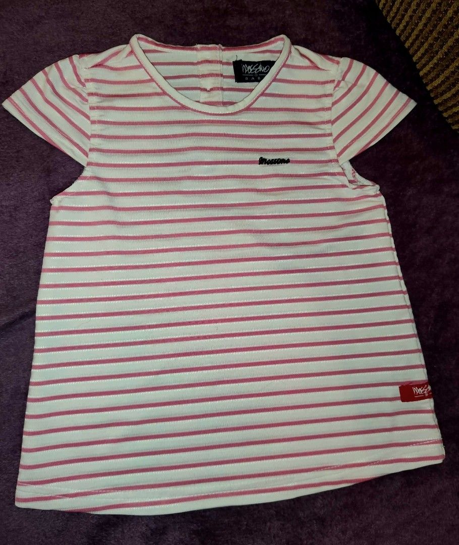 Mossimo Baby Shirt 1-3 (Category: Shirts) located in Manila. Submitted by jilliese (Listing ID 1467191205, Image 1). Description: - Brand: Mossimo Baby like new fit 2-3 - Design: Classic pink and white horizontal stripes with cute black cursive embroidered logo - Details: Small red brand tag on the bottom left corner - Closure: Convenient buttons at the back neckline for easy dressing - Comfort: Made from soft knit fabric, perfect for comfy daily