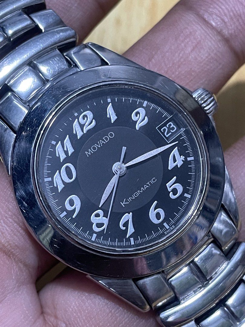 Movado Kingmatic (Category: Men's Watches) located in Taguig. Submitted by tester1x (Listing ID 1467284834, Image 3). Description: Movado Kingmatic Swiss Made Automatic Black Dial All Stainless Steel Case & Bracelet 32.6mm 7inch wrist plus size .
