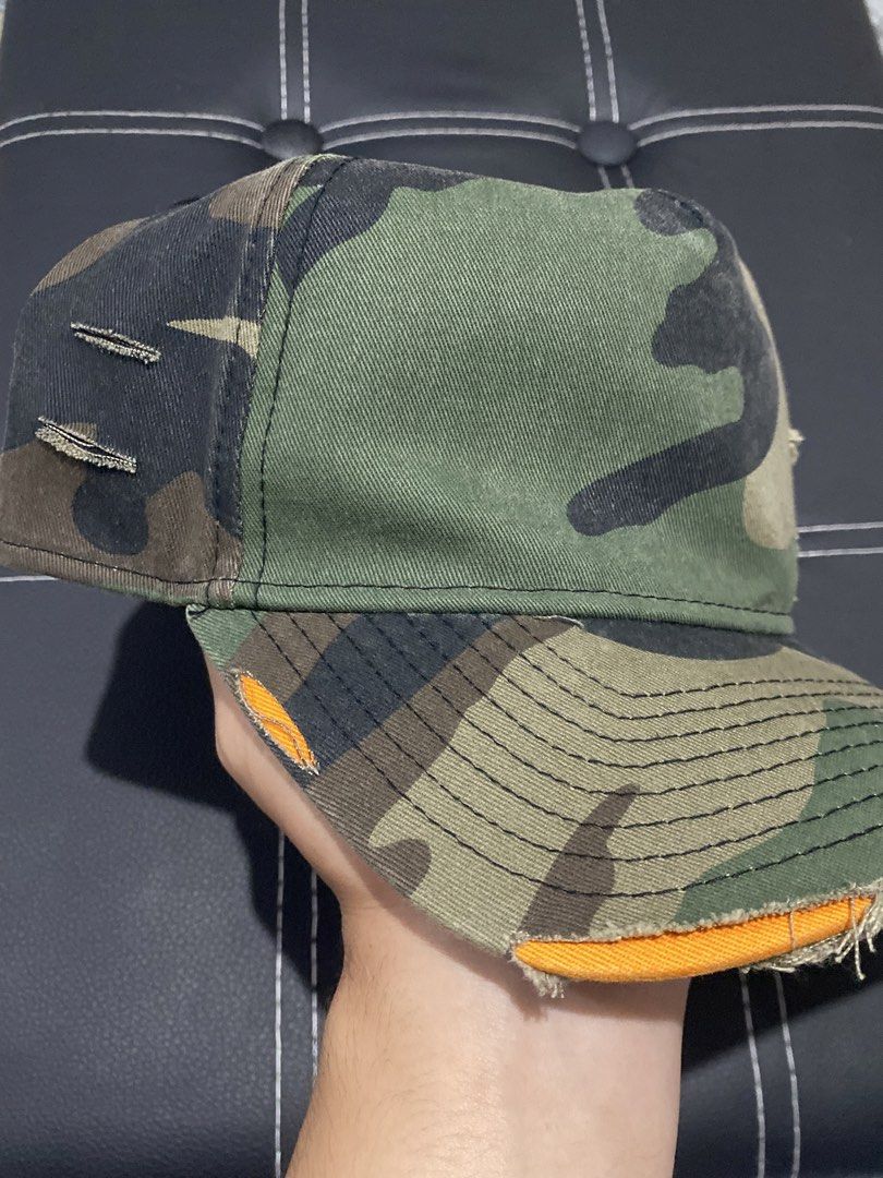 New Era - A- Frame 9FORTY Distressed Camou Cap (Category: Caps & Hats) located in Naga. Submitted by junked_garments (Listing ID 1467223375, Image 3). Description: New Era - A - Frame 9FORTY Distressed Camou Cap 9.5/10 Condition Distressed Design No Flaws Need Wash Authentic OSFM Dm me to purchase!.