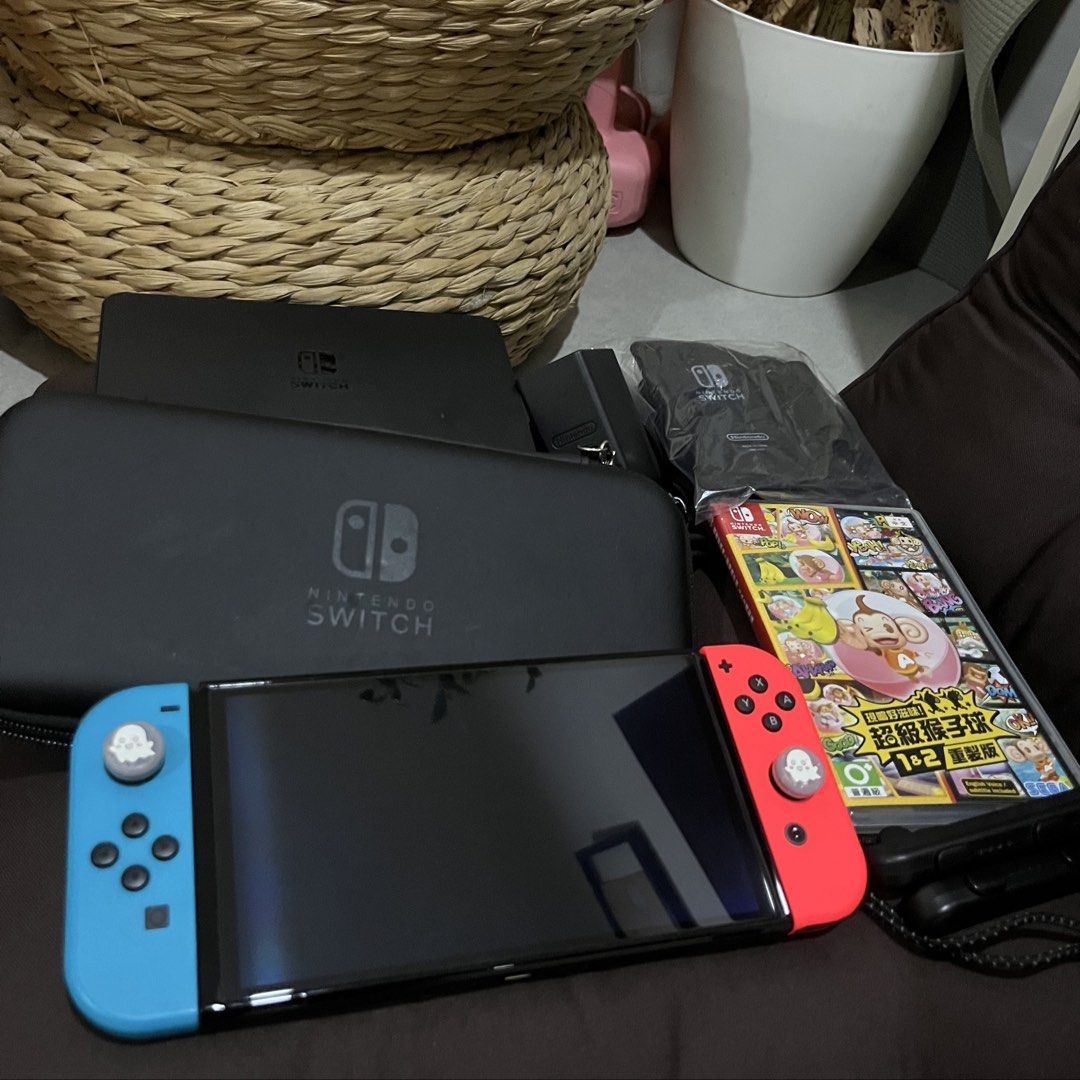 New Nintendo switch OLED (Category: Nintendo) located in Mandaluyong City. Submitted by raspb (Listing ID 1455493201, Image 1). Description: Barely used only a few times. Comes with free game (monkey ball museum). Very exciting game, adhd people esp will love it Comes w all the necessary parts gaming accessories, case, tempered glass, leg strap. No damage or issue. First owner.