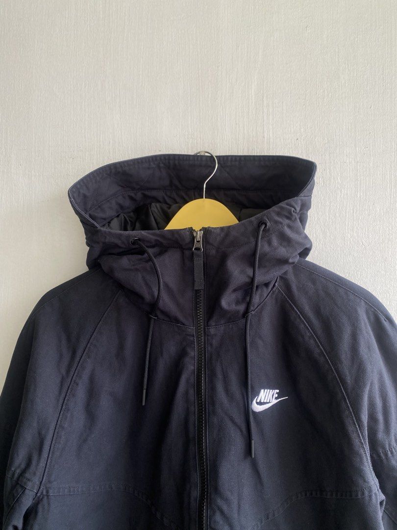 Nike Black Hooded Jacket Cotton Blend Size S (Category: Coats, Jackets and Outerwear) located in Manila. Submitted by anthony1723 (Listing ID 1467193836, Image 2). Description: - Brand: Nike - Color: Classic Black with White Embroidered Logo - Size: Small (Regular Fit) - Material: 100% Cotton body with polyester lining and fill - Features: Full zip-up front, adjustable drawstring hood, ribbed cuffs and hem to lock in warmth - Condition: Excellent