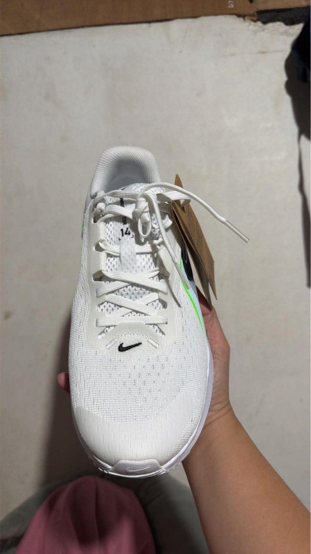 Nike Downshifter 14 White Glacier (Category: Sneakers) located in Manila. Submitted by rmolde.0424 (Listing ID 1467332800, Image 3). Description: - Brand: Nike Downshifter 14 - Condition: Brand new with original tags and box, never worn - Size: US 7 - Colorway: White with mint green trim, bright green piping, and black swoosh - Features: Breathable mesh upper, white laces, and durable structured sole - Perfect for daily running or casual athleisu