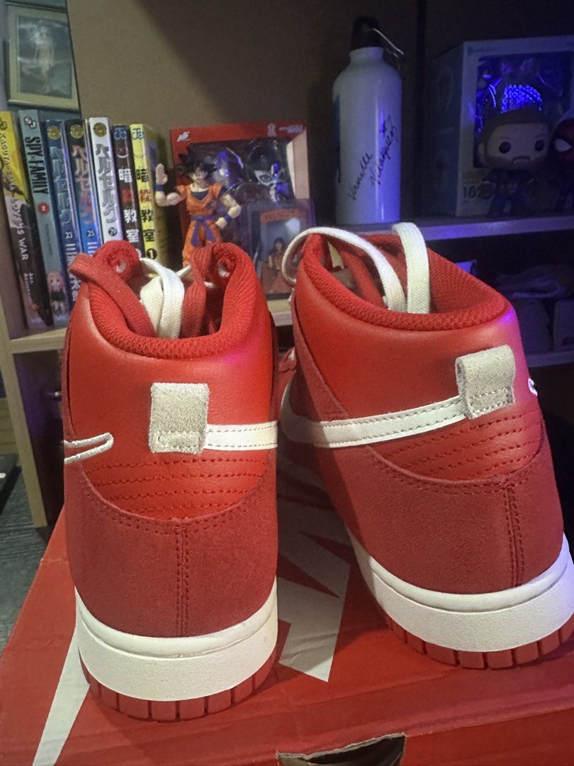 Nike Dunk High University Red First Use (Category: Sneakers) located in Manila. Submitted by kedno (Listing ID 1467349037, Image 3). Description: - Model: Nike Dunk High 'University Red' (First Use Collection) - Release significance: Celebrating June 18, 1971 - Materials: Premium suede and leather overlays with white contrast stitching - Details: Matching laces and original Nike shoebox included - Condition: Brand new, never worn, clean overall.