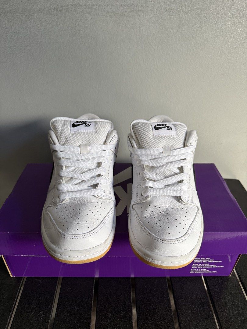 Nike SB Dunk Low Pro White Black Gum (Category: Sneakers) located in Quezon City. Submitted by prince.eros (Listing ID 1467207322, Image 2). Description: - Brand: Nike SB Dunk Low Pro - Colorway: White and Black with classic Gum Soles - Size: Men's US 7.5 / Women's US 9 - Condition: Clean overall with minor toe creasing from normal wear - Inclusions: Original purple SB box included - Shipping: On hand and ready to ship.