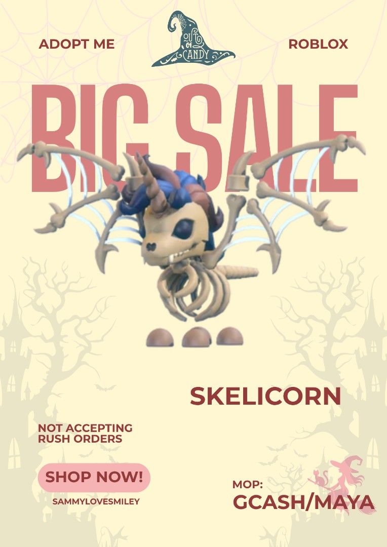 NP Skelicorn Adopt Me (Category: In-Game Products) located in Iligan City. Submitted by sammylovesmiley (Listing ID 1467201958, Image 1). Description: 25php only! stock: 18 free basic eggs🌷 ☞dm me for fast transaction ☞only accepting GCASH and MAYA for payment ☆fixed price ☆ No refund after the trade.