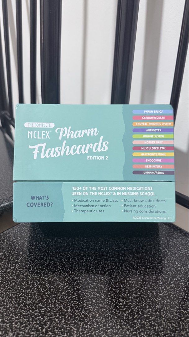 Nurse In The Making Pharmacology Flashcards (Category: Textbooks) located in Las Pinas. Submitted by aint_sunshine (Listing ID 1467264270, Image 1). Description: Selling my Nurse in the Making Pharmacology Flashcards - Got it from Amazon, just opened to inspect. - Retails for $58 (₱3,600) Selling it for only ₱2,700 ‼️ - Comprehensive content: Includes drug names, classes, mechanisms of action, therapeutic uses, side effects, patient education, an