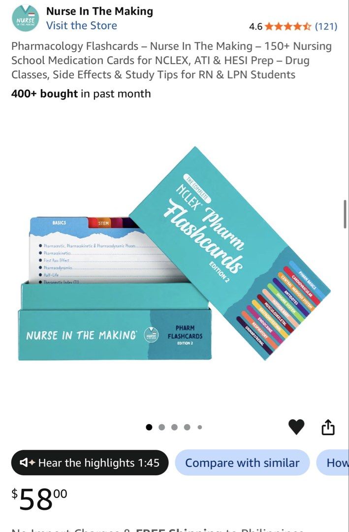 Nurse In The Making Pharmacology Flashcards (Category: Textbooks) located in Las Pinas. Submitted by aint_sunshine (Listing ID 1467264270, Image 2). Description: Selling my Nurse in the Making Pharmacology Flashcards - Got it from Amazon, just opened to inspect. - Retails for $58 (₱3,600) Selling it for only ₱2,700 ‼️ - Comprehensive content: Includes drug names, classes, mechanisms of action, therapeutic uses, side effects, patient education, an