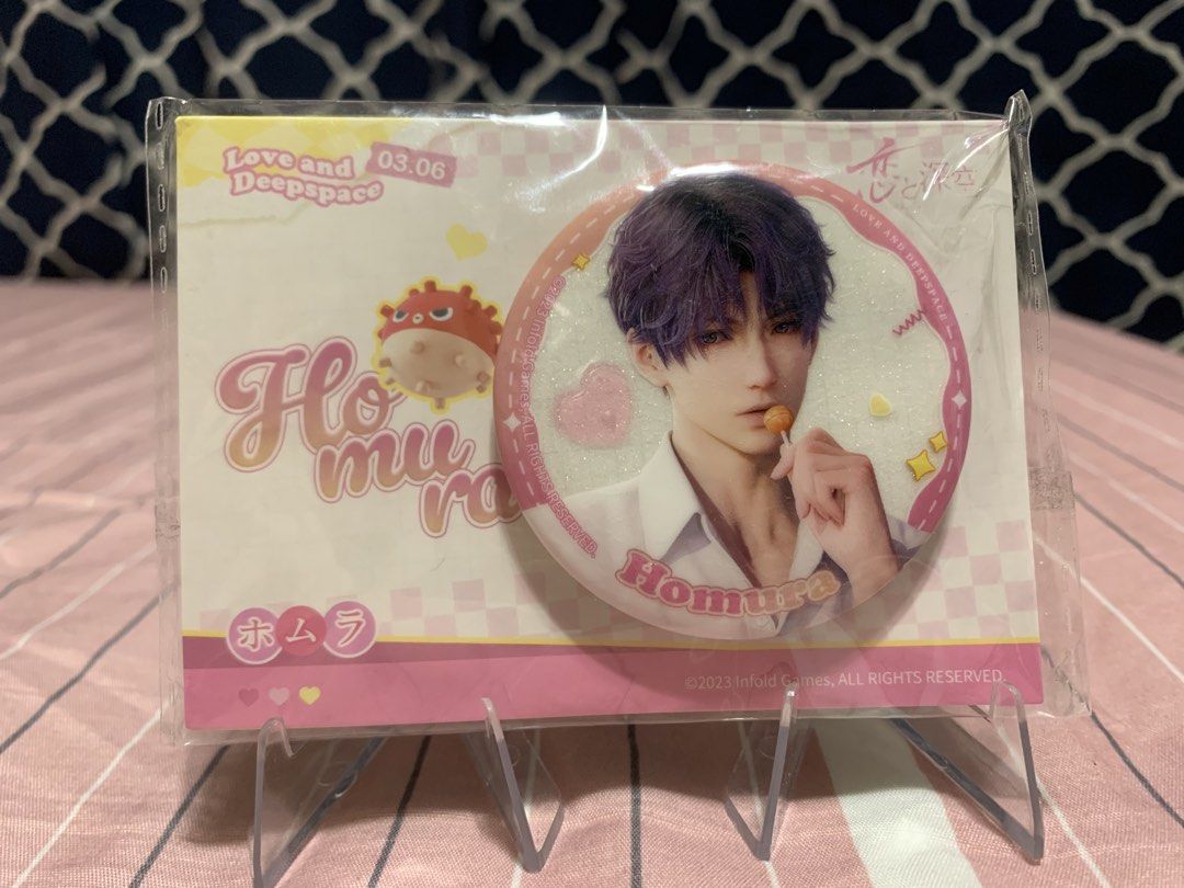 (Official) Rafael tin button pin love and deepspace (Category: Character Goods) located in Legazpi City. Submitted by clownfig (Listing ID 1467352942, Image 1). Description: Never open and never used.