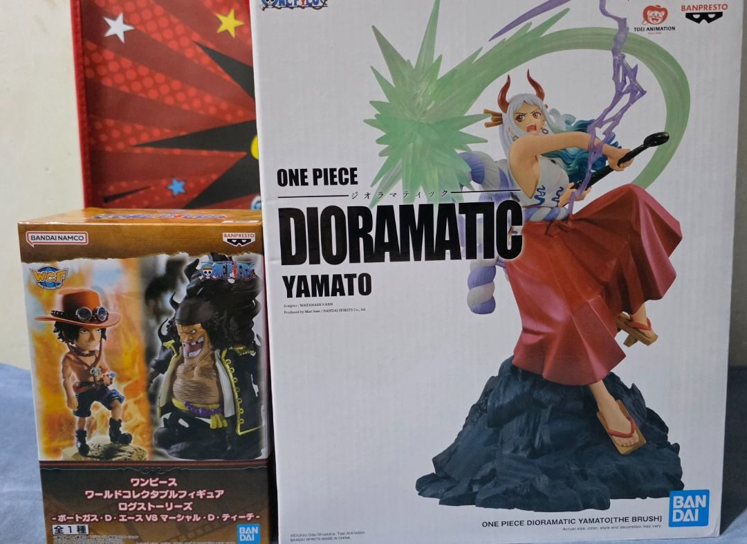 One Piece Dioramatic Yamato and WCF Figures Bundle (Category: Figurines & Statues) located in Bulacan. Submitted by dubutokwa (Listing ID 1467351311, Image 1). Description: - 100% Authentic One Piece figures - Dioramatic Yamato figure box - World Collectable Figure Portgas D. Ace and Marshall D. Teach - Meet-ups or shipping options available.