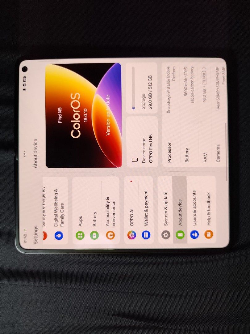 Oppo find n5 512gb (Category: Samsung) located in Pasig City. Submitted by shane0315 (Listing ID 1467219942, Image 1). Description: - Brand/Model: Oppo Find N5 - Storage: 512GB - Processor: Snapdragon 8 Elite Mobile Platform - Battery: 5600 mAh silicon-carbon battery - OS: ColorOS - Inclusions: Original box, fast charger, cable, and matching case - Condition: Excellent, complete set - Meetup Location: Greenwoods Executive Village, 1900 Cainta, Ri