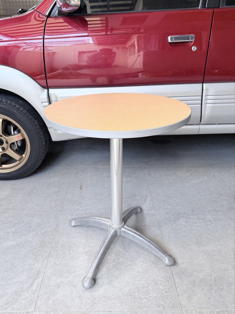 Pantry / Canteen Round Table (Category: Tables & Sets) located in Quezon City. Submitted by happyquailegg (Listing ID 1467176348, Image 1). Description: Pantry / Canteen Round Table Table top size: 60cm Height 74cm Minor scratches (signs of usage) Slightly faded bottom table frame ₱1200 each ₱1100 each if 3 pcs up ₱1000 each if take all (7pcs) Location: Alta Vista Homes, Reparo Rd. Caloocan City Mode of payment BPI, Gcash, Maya Shipping: Lalamove