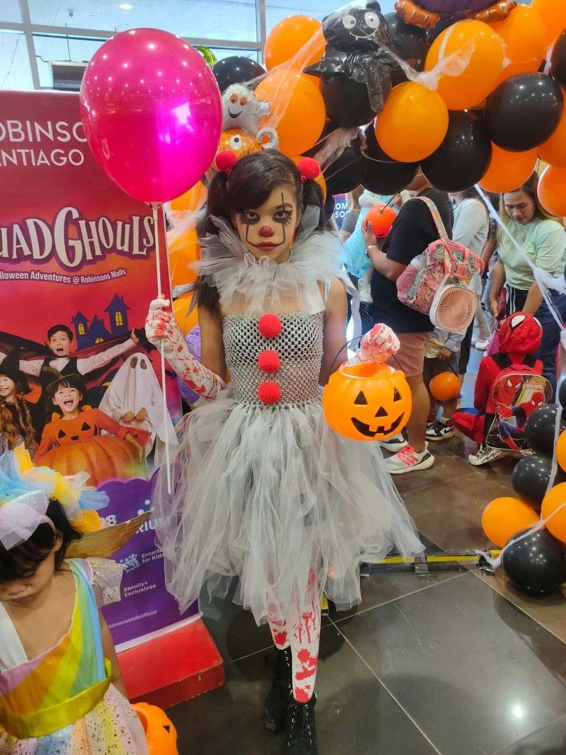 Pennywise IT Clown (Category: Babies & Kids Fashion) located in Manila. Submitted by mari_123.123 (Listing ID 1467361048, Image 1). Description: Selling a complete pre-loved Pennywise-inspired Halloween costume set for girls/teens. Used only once for a party, in excellent condition! Very eye-catching and perfect for costume contests. Inclusions: - 1x Custom Grey Tulle Tutu Dress with Red Pom-poms - 1x Layered Sheer Ruffled Mesh Collar - 1x Pair o