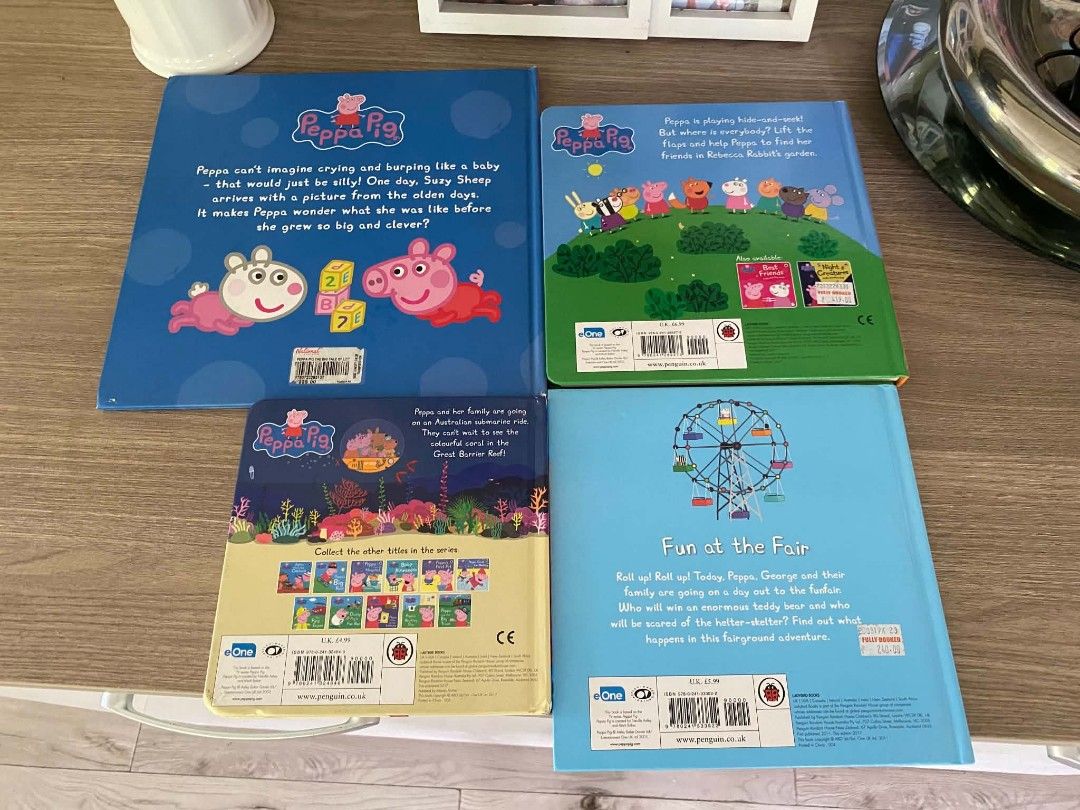 Peppa pig books (Category: Everything Else Others) located in Makati City. Submitted by larasdowry (Listing ID 1467322170, Image 3). Description: Includes 'The Big Tale of Little Peppa', 'Hide and Peek', 'Peppa Visits the Great Barrier Reef', and 'Fun at the Fair'. Perfect for kids. Meet-ups at Solenad Nuvali. like new condition.