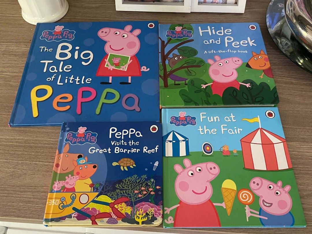 Peppa pig books (Category: Everything Else Others) located in Makati City. Submitted by larasdowry (Listing ID 1467322170, Image 2). Description: Includes 'The Big Tale of Little Peppa', 'Hide and Peek', 'Peppa Visits the Great Barrier Reef', and 'Fun at the Fair'. Perfect for kids. Meet-ups at Solenad Nuvali. like new condition.