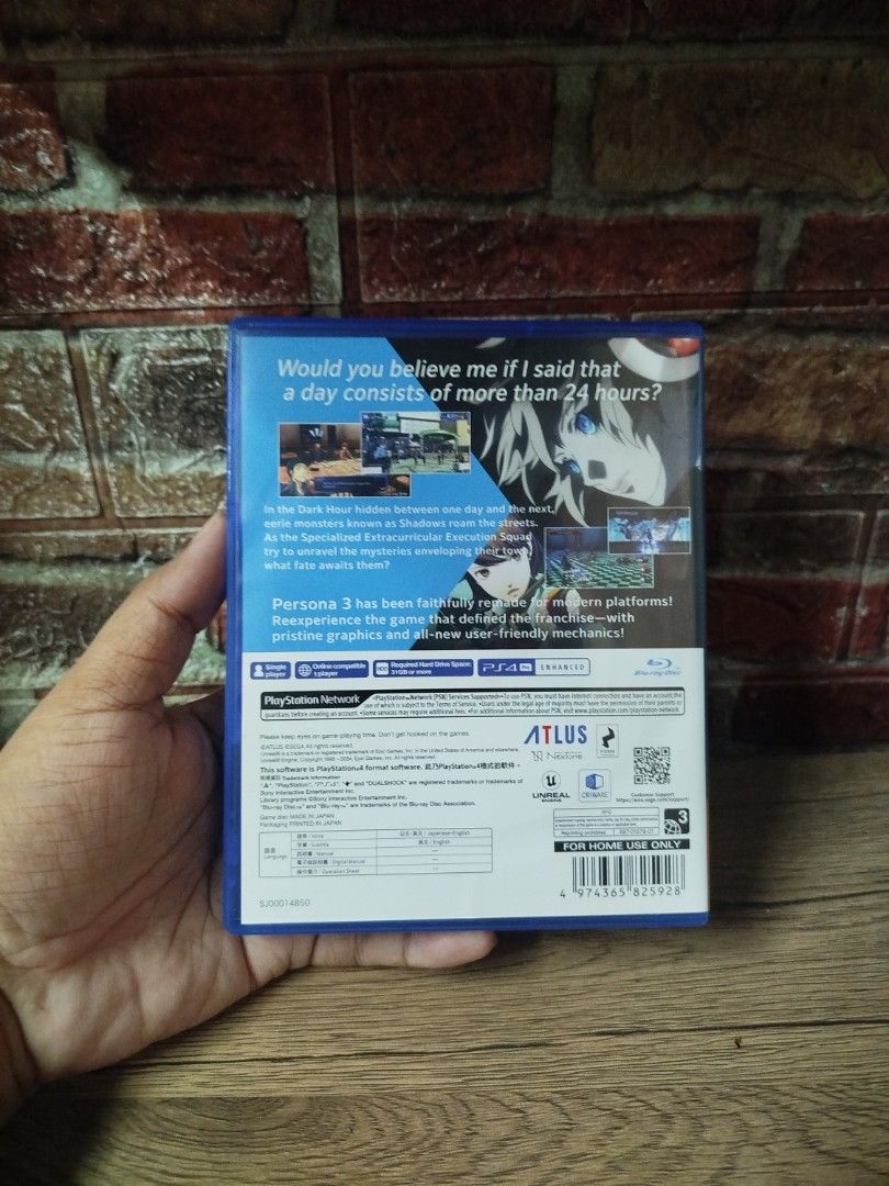 Persona 3 Reload PS4 Game English Version (Category: PlayStation) located in Binan City. Submitted by pumpkiiin02 (Listing ID 1467182388, Image 2). Description: - Title: Persona 3 Reload - Platform: PlayStation 4 (Playable on PS5) - Language: English - Publisher/Developer: Atlus - Condition: Clean disc, minimal wear on case - Included: Original case and disc - Status: Ready to play Twice lang nagamit... Fixed price! Not rush.
