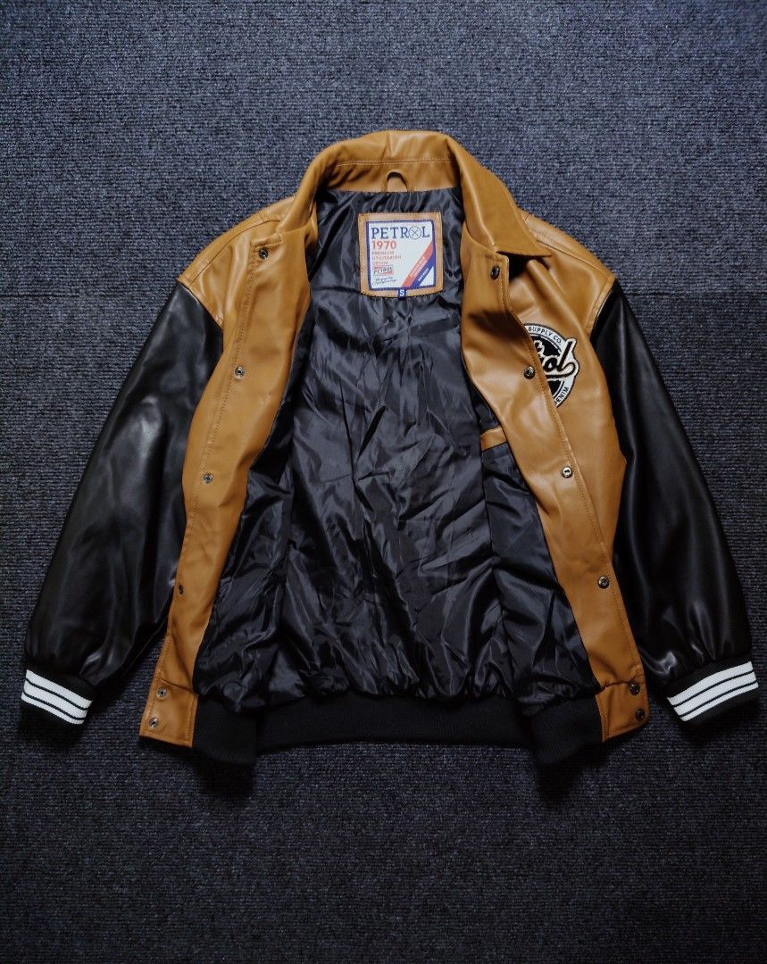 Petrol brown leather varsity jacket (Category: Coats, Jackets and Outerwear) located in Quezon City. Submitted by wgapparel (Listing ID 1467354000, Image 3). Description: 📌 available 20 x 25 W/L ( Small on tag ) Brand new condition Complete tags 💯 Color rate 9.5 or better Need wash lang ( random stain sa ribbings ) Isang beses lang nagamit Ganda neto mga ssob 🔥 Mine 780 Location Quezon City Shipping via Lalamove or jnt No COD * Color may vary 