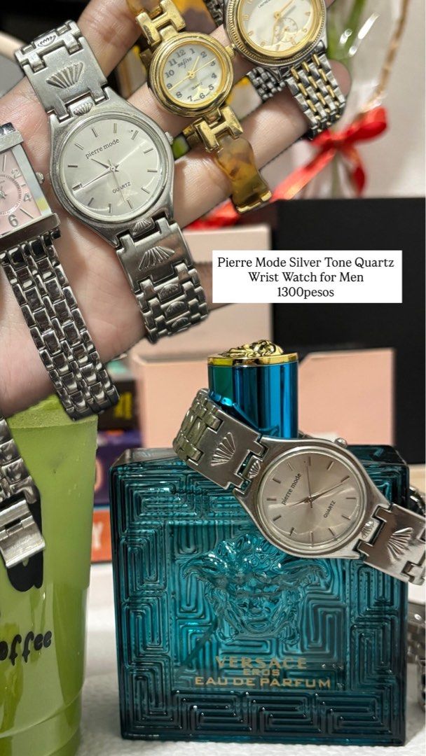 Pierre Mode Silver Tone Quartz Wrist Watch for Men (Category: Men's Watches) located in Caloocan City. Submitted by esnairahhh (Listing ID 1467225513, Image 1). Description: - Brand: Pierre Mode - Movement: Quartz (Battery powered) - Display: Analog with round white dial, silver hands, and markers - Design: Silver-tone metallic link bracelet with engraved details near the lugs - Style: Clean, classic, and easy to match with daily outfits.