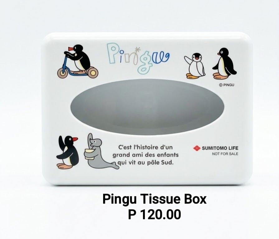 Pingu Tissue Box (Category: Other Merchandise) located in Binan City. Submitted by mayjhe (Listing ID 1467189191, Image 1). Description: 💛 For Sale 💛 🌸 Pingu 🍀 Tissue Box 📍 Condition: Good 💰 Price is ₱ 120.00 👉 Other details posted 🇵🇭 Location Biñan Laguna 🛵 Courier J& T and Lalamove 📋 Shipping by schedule 📍 NO COD & COP 📌 All items are carefully packed and labeled with Fragile stickers for breakable goods. However, once the package 