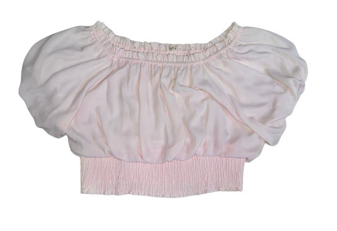Pink Off-Shoulder Puff Sleeve Crop Top (Category: Others Tops) located in Manila. Submitted by dechlotter_ (Listing ID 1467306755, Image 1). Description: .