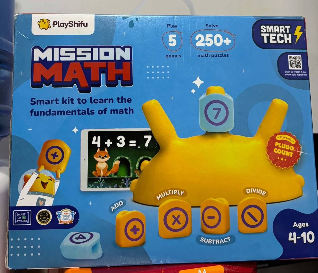 PlayShifu Mission Math Educational Learning Toy (Category: Educational & Learning Toys) located in Makati City. Submitted by hd.ong (Listing ID 1467186330, Image 1). Description: - Brand: PlayShifu - Edition: Mission Math / Plugo Count - Age Range: Designed for kids ages 4 to 10 - Learning Content: Covers addition, subtraction, multiplication, and division - Activities: Includes 5 interactive games and over 250 math puzzles ✨Unboxed once for vide