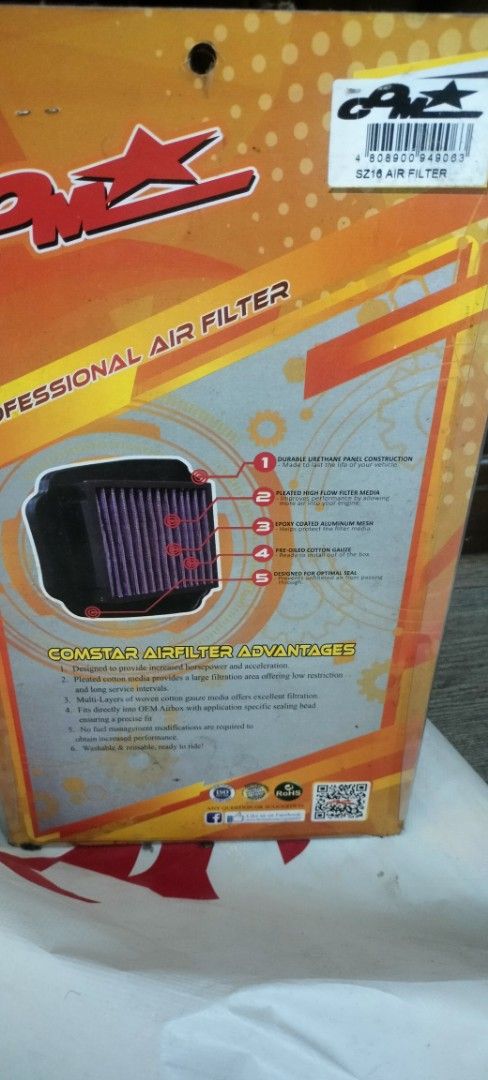PMX Washable Air Filter SZ16 - Brand New (Category: Other Motorcycles Parts and Accessories) located in Manila. Submitted by dnryn040 (Listing ID 1467184825, Image 1). Description: COMSTAR / PMX Washable Air Filter SZ16 ✅ Brand New & Sealed with Box & Barcode ✅ Washable & Reusable - linis lang ✅ High Flow - Pre-oiled cotton gauze Price: ₱500 FIX Payment: GCASH ONLY Shipping: Sagot ni buyer (Lalamove / J&T / LBC) Loc: Caloocan City DM lang sa sure