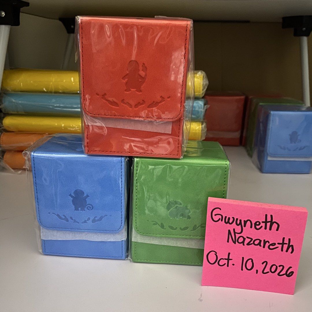 Pokemon Gen 1 Starters Deck Card Case and Sleeves (Category: Card Boxes & Cases) located in Manila. Submitted by gwiyomiii (Listing ID 1467307165, Image 1). Description: Selling: Gen 1 Starters Deck Case and Sleeves Charmander - Php 800/set (Php 700 case only) Squirtle & Bulbasaur - Php 700/set (Php 600 case only) *If sleeves only: 150 each 📍España, Manila 📍Calamba, Laguna MOD: Lalamove, J&T, Meetup MOP: Bank Transfer, Gcash, Maribank.