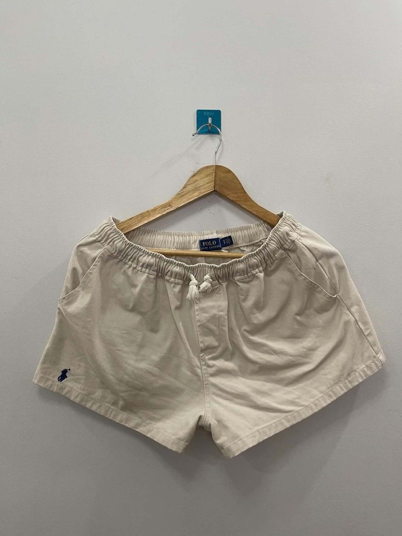 Polo Ralph Lauren Cream Drawstring Shorts Size S (Category: Shorts) located in Manila. Submitted by daleqt (Listing ID 1467220037, Image 1). Description: - Brand: Polo Ralph Lauren - Size: S - Material: 100% Cotton - Color: Cream - Details: Elastic waistband with drawstring, iconic blue pony logo near the hem, and two side pockets.