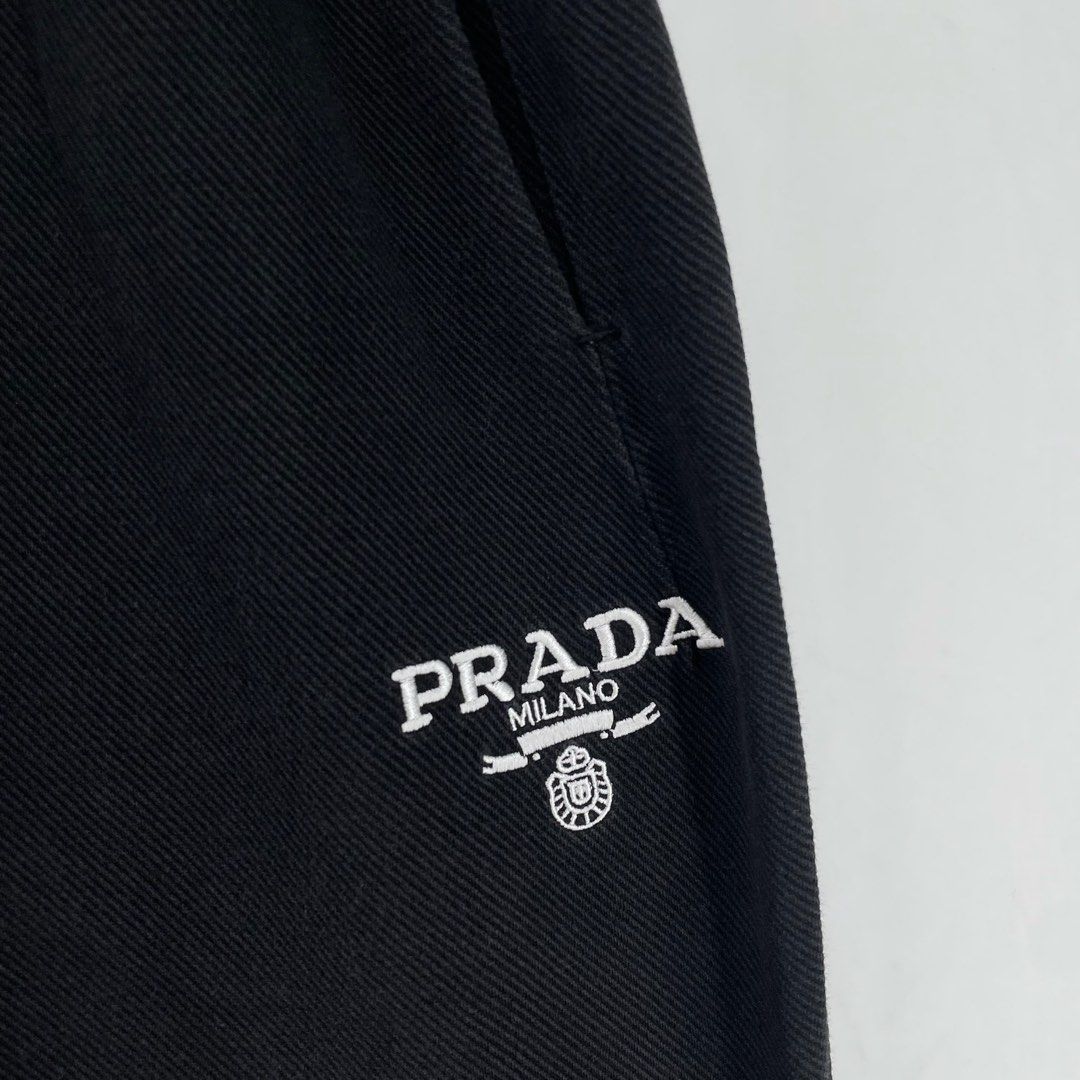 Prada Milano Cotton Jogger Pants (Category: Joggers) located in Manila. Submitted by buzz.garments (Listing ID 1467352449, Image 2). Description: Size: XL on tag Dimensions(inches) -Waist/Width: 30”-40” (Strechable) -Hip: 23” -Front Rise: 13” -Thigh: 13” -Inseam: 27” -Outseam/Length : 38” -Leg Opening: 5” - color may vary due to lighting. please manage your expectations-minimal and unseen flaws must be considered..
