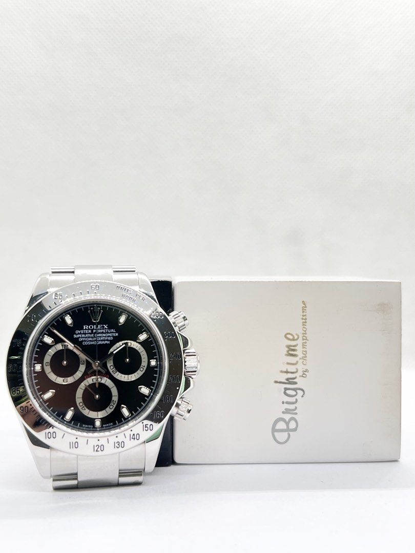 Pre Owned Rolex Oyster Daytona 116520 Black Dial Automatic Steel Casing Bracelet ( Watch Alone ) (Category: Watches) located in Singapore. Submitted by brightime (Listing ID 1467209474, Image 3). Description: Pre Owned Rolex Oyster Daytona 116520 Black Dial Automatic Steel Casing Bracelet ( Watch Alone ) ** Pre-Owned ** ** Mint Condition ** Model : 116520 Also known as : Oyster Daytona Chronograph Case size : 40mm Dial : Black Dial With Luminous 