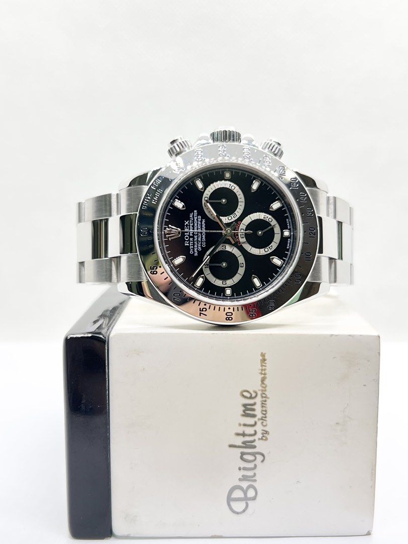 Pre Owned Rolex Oyster Daytona 116520 Black Dial Automatic Steel Casing Bracelet ( Watch Alone ) (Category: Watches) located in Singapore. Submitted by brightime (Listing ID 1467209474, Image 2). Description: Pre Owned Rolex Oyster Daytona 116520 Black Dial Automatic Steel Casing Bracelet ( Watch Alone ) ** Pre-Owned ** ** Mint Condition ** Model : 116520 Also known as : Oyster Daytona Chronograph Case size : 40mm Dial : Black Dial With Luminous 