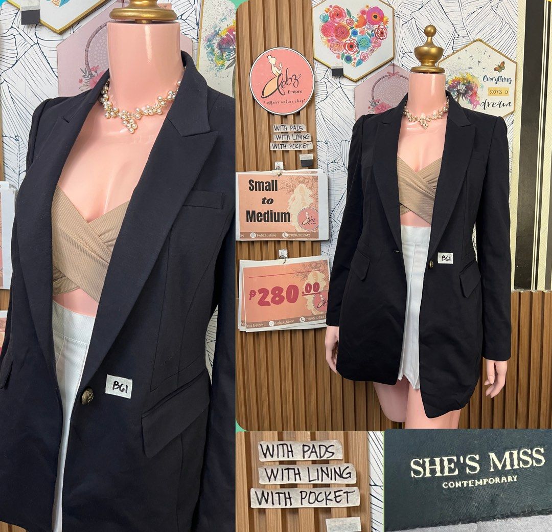 PREMIUM BLAZER ASSORTED OCT11 (Category: Coats, Jackets and Outerwear) located in Talisay. Submitted by frentuma (Listing ID 1467308105, Image 2). Description: VISIT MY FB PAGE FEBZ E-STORE FOR MORE ITEMS 💕💕🛍️🛍️ Like new Preloved price and size indicated each picture 👍 like and follow fb page Febz e-store for more available items 📌Location Deca Dumlog Talisay Cebu Cebu buyer- delivery maxim add delivery fee or pick.up (Near location) 🌟 Out