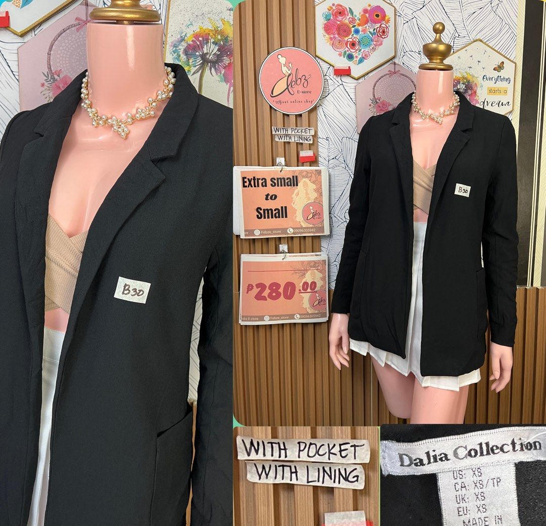 PREMIUM BLAZER ASSORTED OCT13 (Category: Coats, Jackets and Outerwear) located in Talisay. Submitted by frentuma (Listing ID 1467308698, Image 2). Description: VISIT MY FB PAGE FEBZ E-STORE FOR MORE ITEMS 💕💕🛍️🛍️ Like new Preloved price and size indicated each picture 👍 like and follow fb page Febz e-store for more available items 📌Location Deca Dumlog Talisay Cebu Cebu buyer- delivery maxim add delivery fee or pick.up (Near location) 🌟 Out