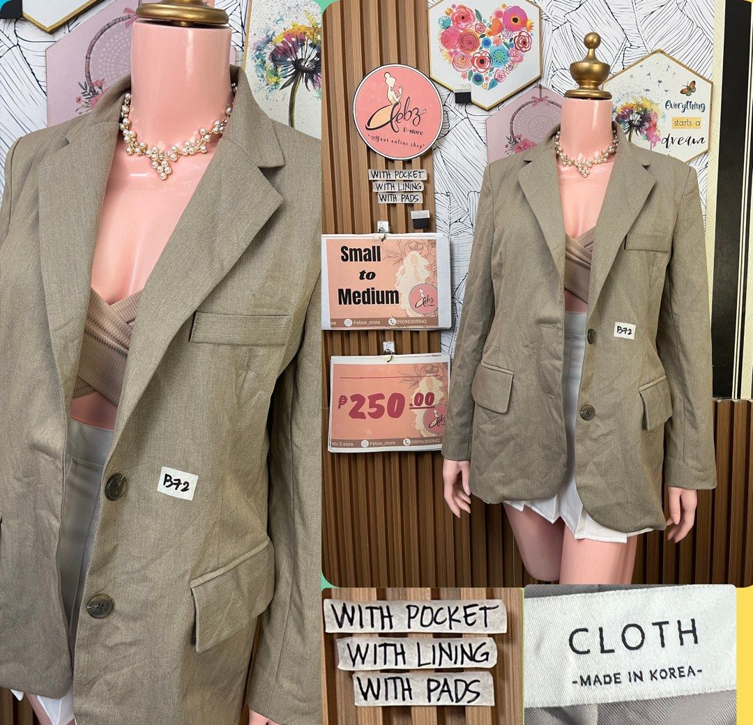 PREMIUM BLAZER ASSORTED OCT4 (Category: Coats, Jackets and Outerwear) located in Talisay. Submitted by frentuma (Listing ID 1467280679, Image 1). Description: VISIT MY FB PAGE FEBZ E-STORE FOR MORE ITEMS 💕💕🛍️🛍️ Like new Preloved price and size indicated each picture 👍 like and follow fb page Febz e-store for more available items 📌Location Deca Dumlog Talisay Cebu Cebu buyer- delivery maxim add delivery fee or pick.up (Near location) 🌟 Outs