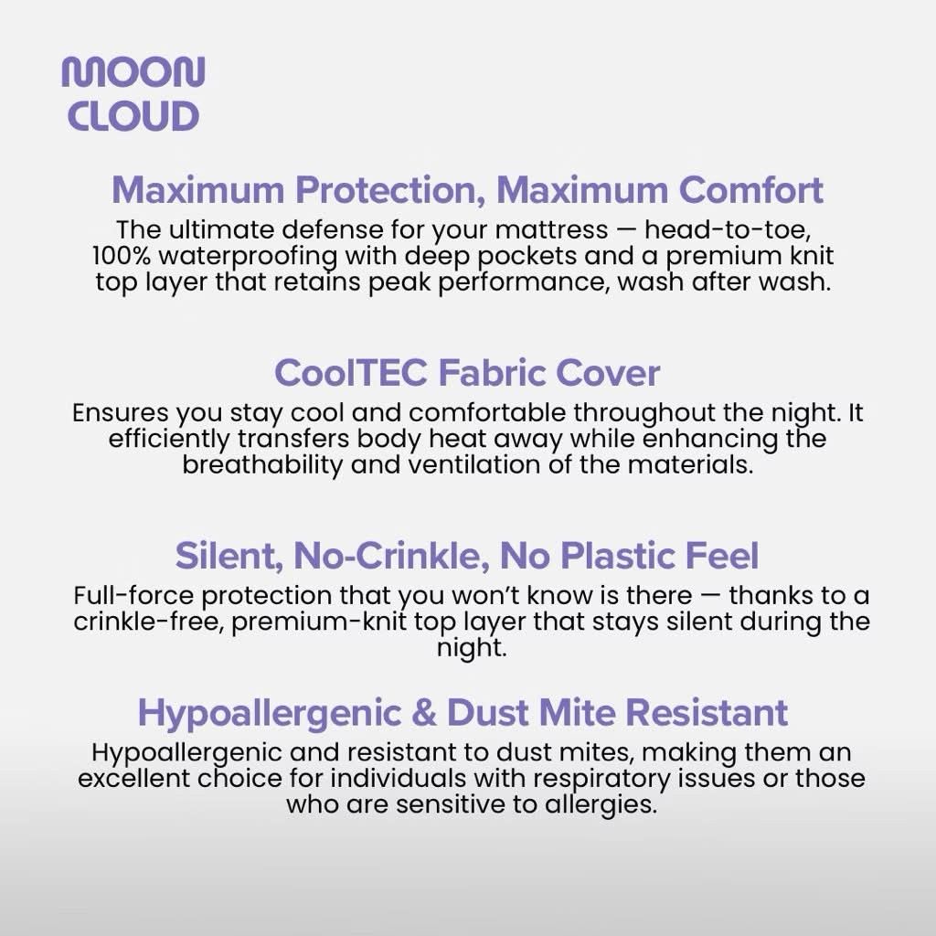Premium Waterproof Mattress Protector and Pillowcase (Category: Bedding & Towels) located in San Juan City. Submitted by msmpatron (Listing ID 1467206390, Image 3). Description: - 100% waterproof & stain resistant protection - Built-in cooling tech fabric for a fresh, sweat-free sleep - Zero crinkle & zero plastic feel for ultimate comfort - Hypoallergenic & dust mite resistant for allergy sufferers - Deep pockets fit mattresses up to 15 inches t