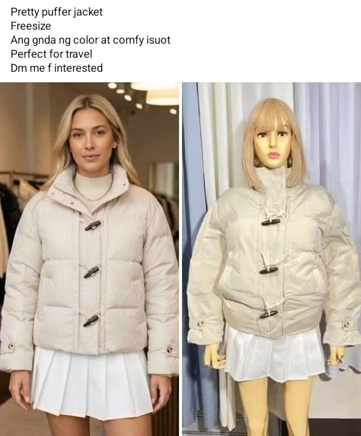 Pretty puffer jacket freesize comfy travel (Category: Coats, Jackets and Outerwear) located in Marikina City. Submitted by jheiseanne (Listing ID 1467310887, Image 1). Description: - Style: Puffer jacket with high collar and toggle button closures - Color: Nice neutral shade that matches any outfit - Fit: Free size, comfy and easy to wear - Perfect for: Cold weather trips and daily casual lakads - Condition: Brand new / Excellent (send a message 